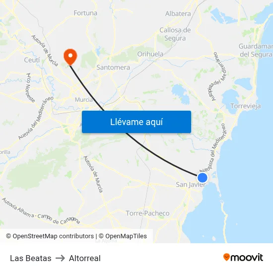 Las Beatas to Altorreal map
