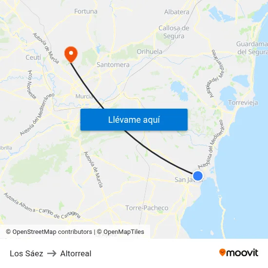 Los Sáez to Altorreal map