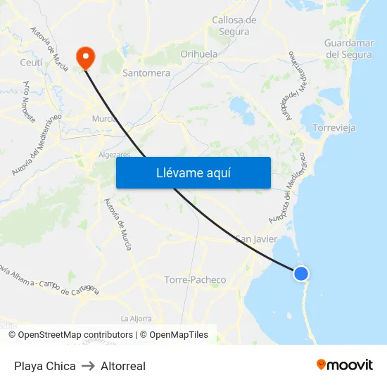 Playa Chica to Altorreal map