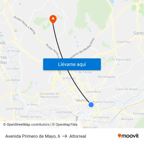 Avenida Primero de Mayo, 6 to Altorreal map