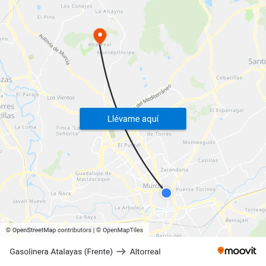 Gasolinera Atalayas (Frente) to Altorreal map
