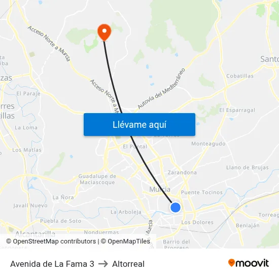 Avenida de La Fama 3 to Altorreal map