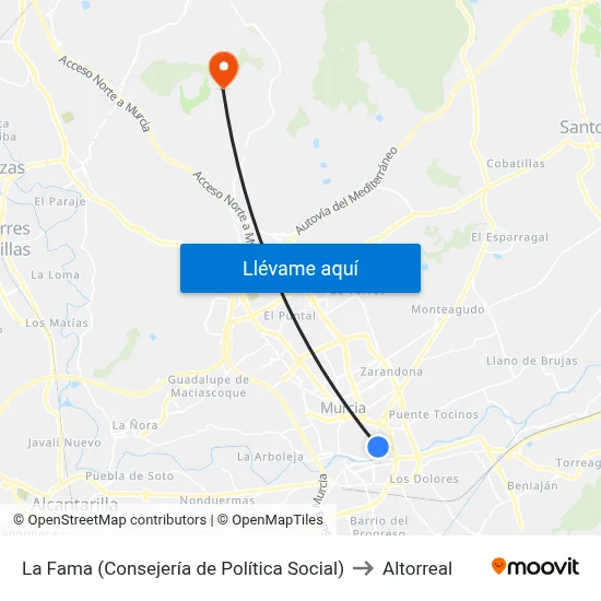 La Fama (Consejería de Política Social) to Altorreal map