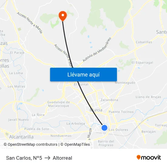 San Carlos, Nº5 to Altorreal map