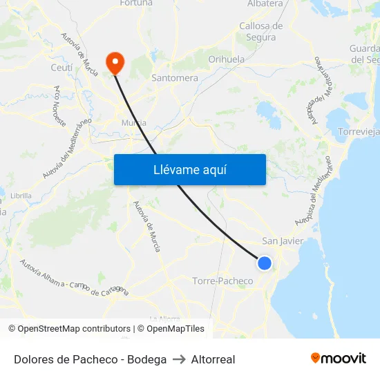 Dolores de Pacheco - Bodega to Altorreal map