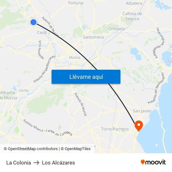 La Colonia to Los Alcázares map