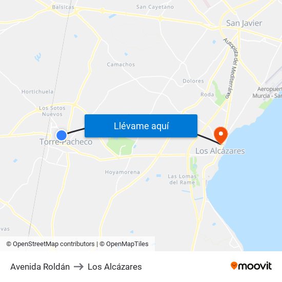 Avenida Roldán to Los Alcázares map
