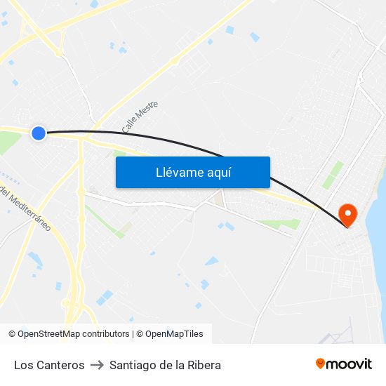Los Canteros to Santiago de la Ribera map