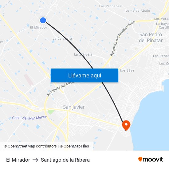 El Mirador to Santiago de la Ribera map