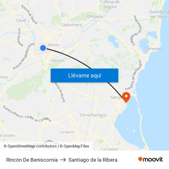 Rincón De Beniscornia to Santiago de la Ribera map