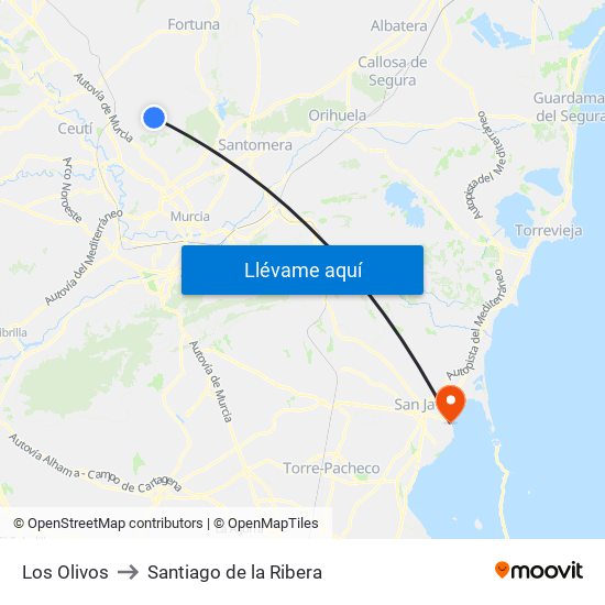 Los Olivos to Santiago de la Ribera map