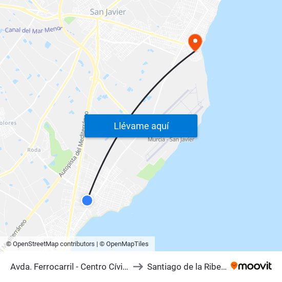 Avda. Ferrocarril - Centro Cívico to Santiago de la Ribera map