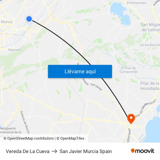 Vereda De La Cueva to San Javier Murcia Spain map