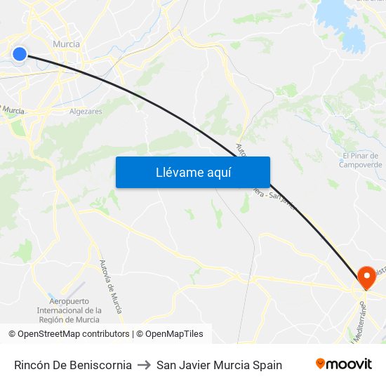 Rincón De Beniscornia to San Javier Murcia Spain map