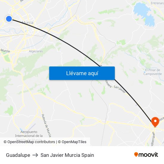 Guadalupe to San Javier Murcia Spain map