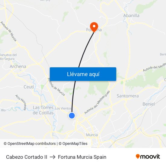 Cabezo Cortado II to Fortuna Murcia Spain map