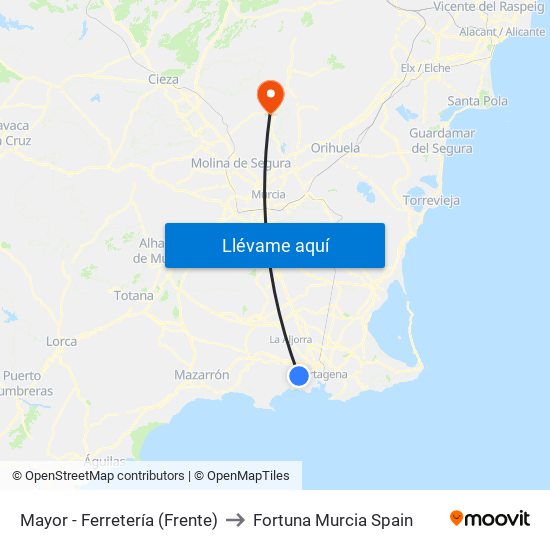 Mayor - Ferretería (Frente) to Fortuna Murcia Spain map