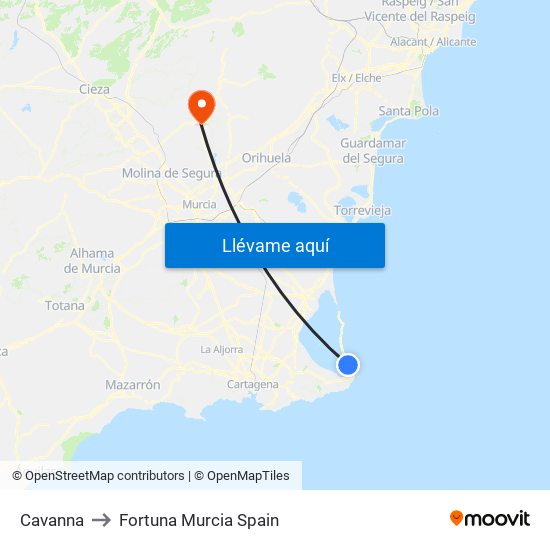 Cavanna to Fortuna Murcia Spain map