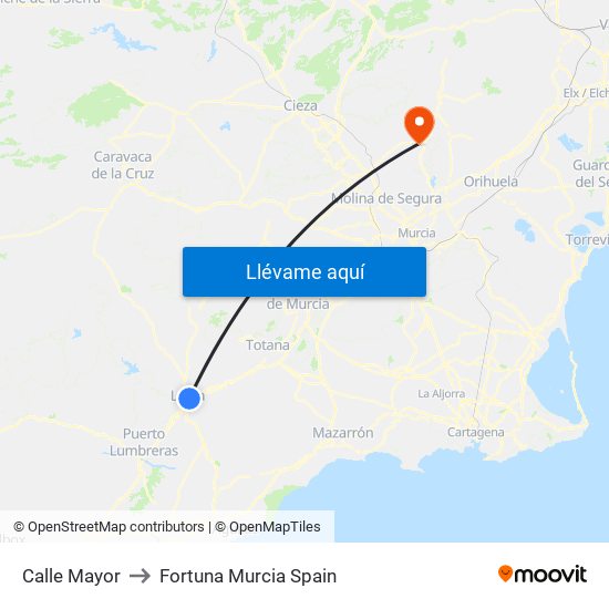 Calle Mayor to Fortuna Murcia Spain map