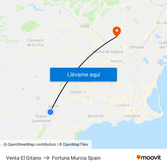 Venta El Gitano to Fortuna Murcia Spain map