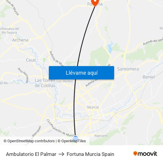 Ambulatorio El Palmar to Fortuna Murcia Spain map