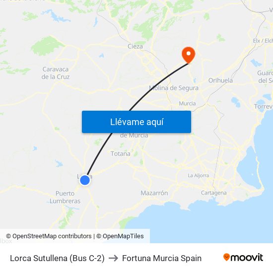 Lorca Sutullena (Bus C-2) to Fortuna Murcia Spain map
