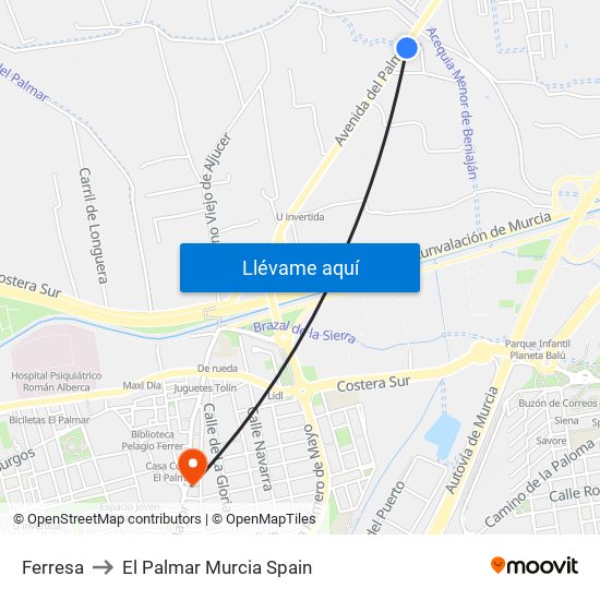 Ferresa to El Palmar Murcia Spain map