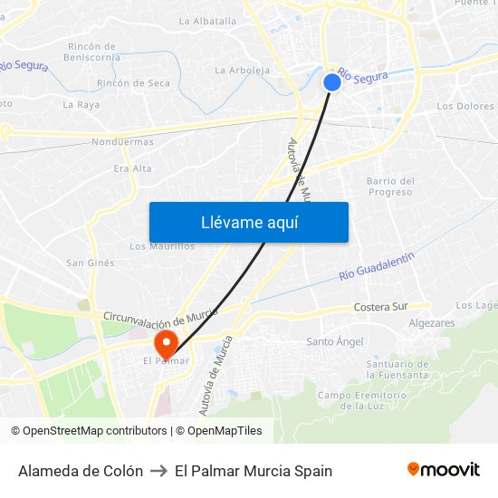 Alameda de Colón to El Palmar Murcia Spain map