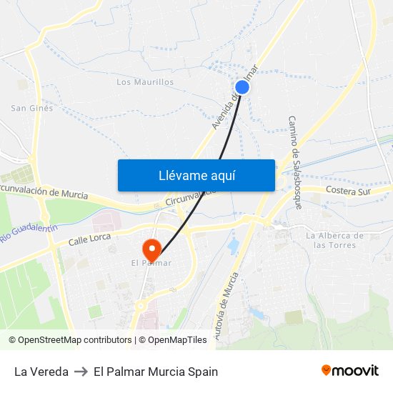 La Vereda to El Palmar Murcia Spain map