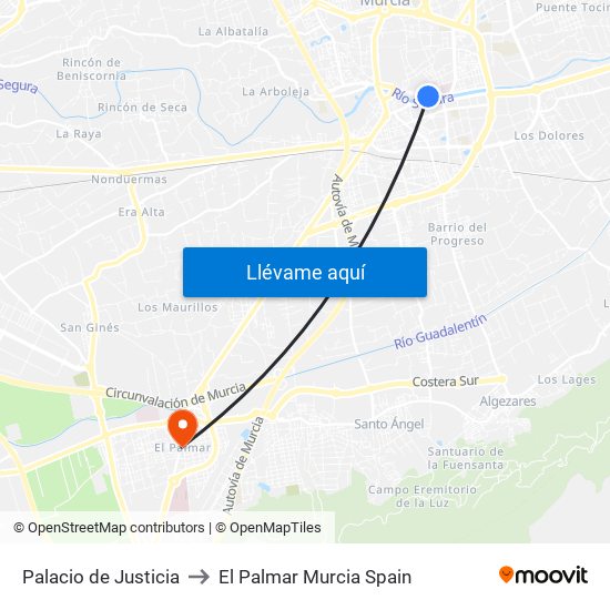 Palacio de Justicia to El Palmar Murcia Spain map