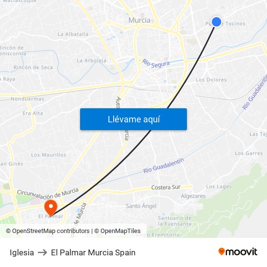 Iglesia to El Palmar Murcia Spain map