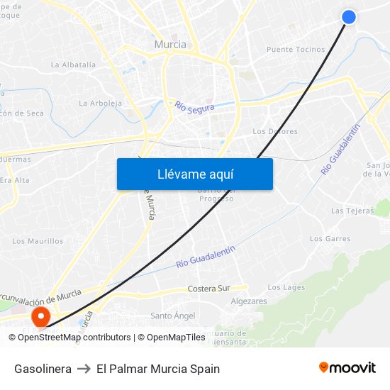 Gasolinera to El Palmar Murcia Spain map