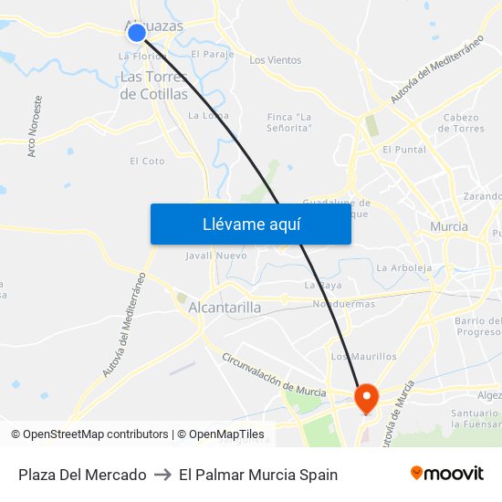 Plaza Del Mercado to El Palmar Murcia Spain map