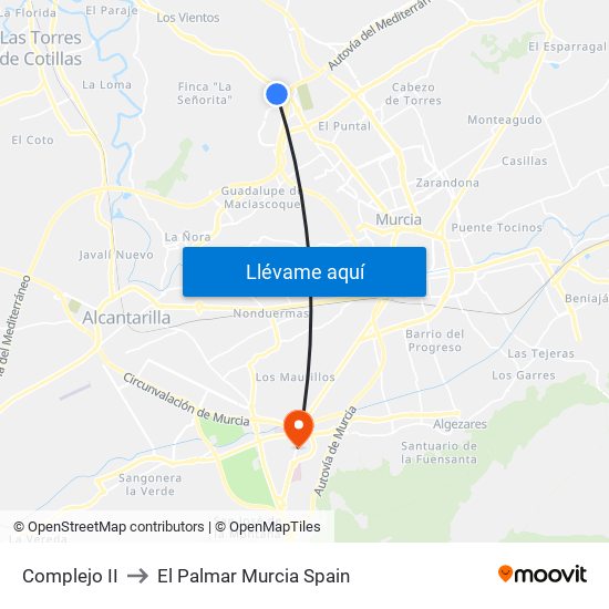 Complejo II to El Palmar Murcia Spain map