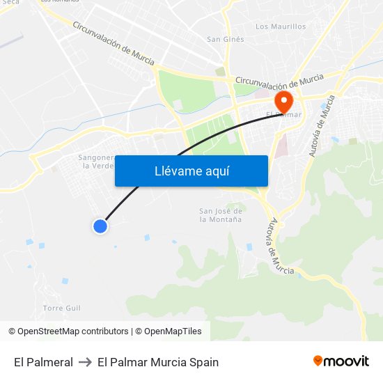 El Palmeral to El Palmar Murcia Spain map