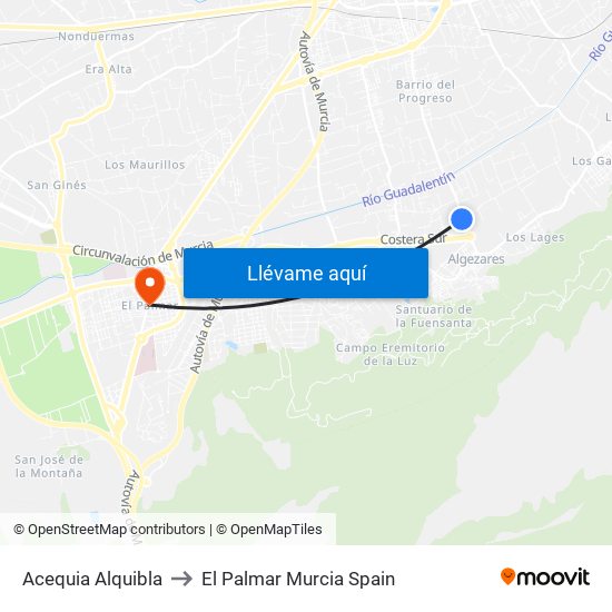 Acequia Alquibla to El Palmar Murcia Spain map