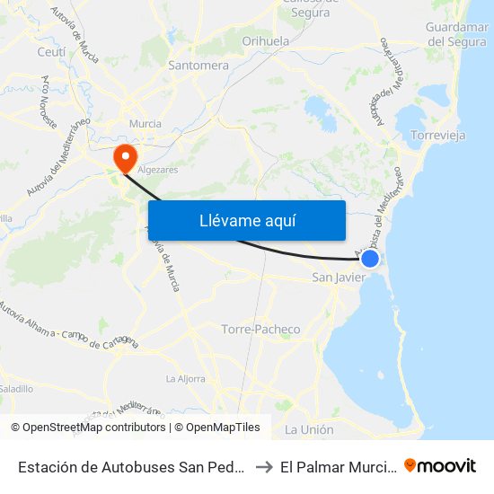 Estación de Autobuses San Pedro Del Pinatar to El Palmar Murcia Spain map
