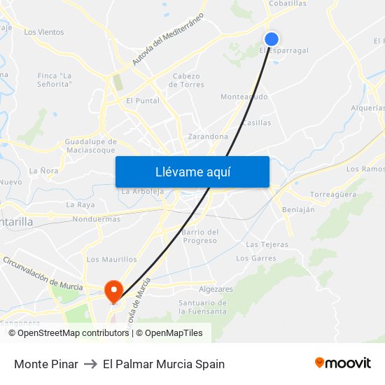 Monte Pinar to El Palmar Murcia Spain map