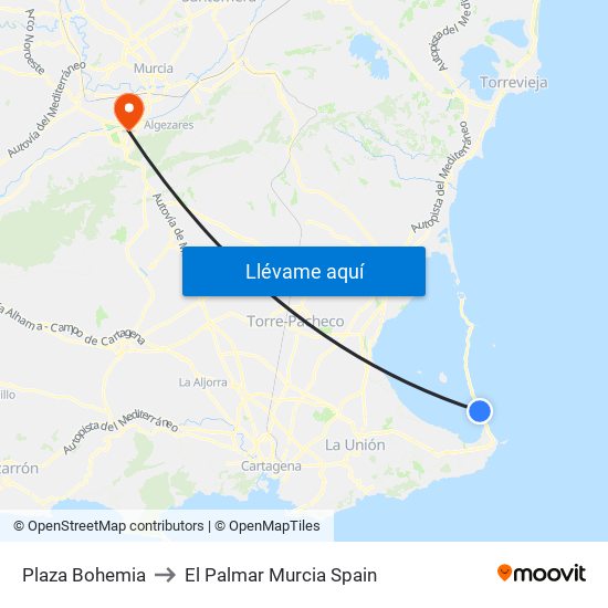 Plaza Bohemia to El Palmar Murcia Spain map