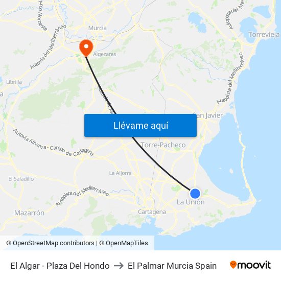 El Algar - Plaza Del Hondo to El Palmar Murcia Spain map
