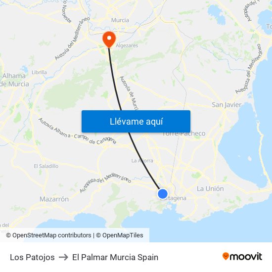 Los Patojos to El Palmar Murcia Spain map