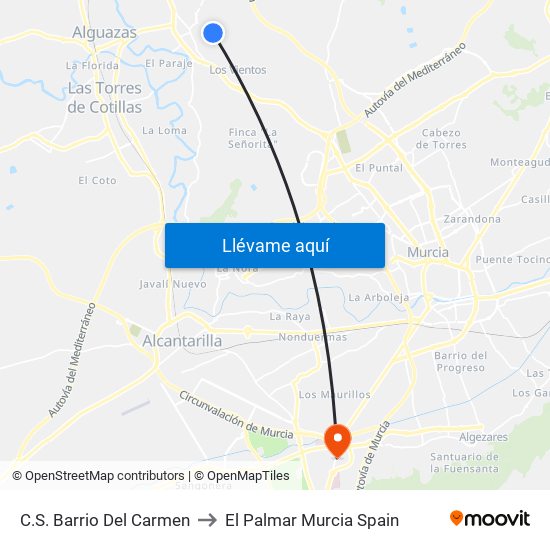 C.S. Barrio Del Carmen to El Palmar Murcia Spain map