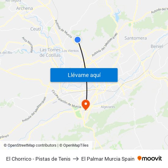El Chorrico - Pistas de Tenis to El Palmar Murcia Spain map