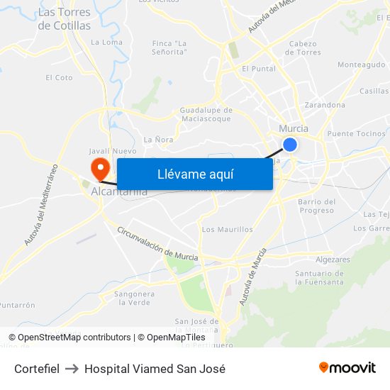 Cortefiel to Hospital Viamed San José map