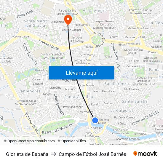 Glorieta de España to Campo de Fútbol José Barnés map