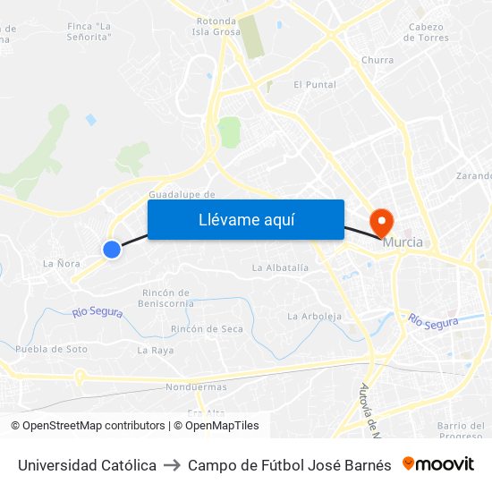 Universidad Católica to Campo de Fútbol José Barnés map