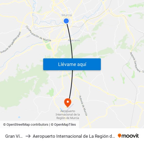 Gran Vía, 6 to Aeropuerto Internacional de La Región de Murcia map