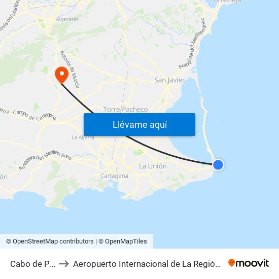 Cabo de Palos to Aeropuerto Internacional de La Región de Murcia map