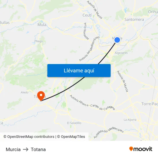 Murcia to Totana map