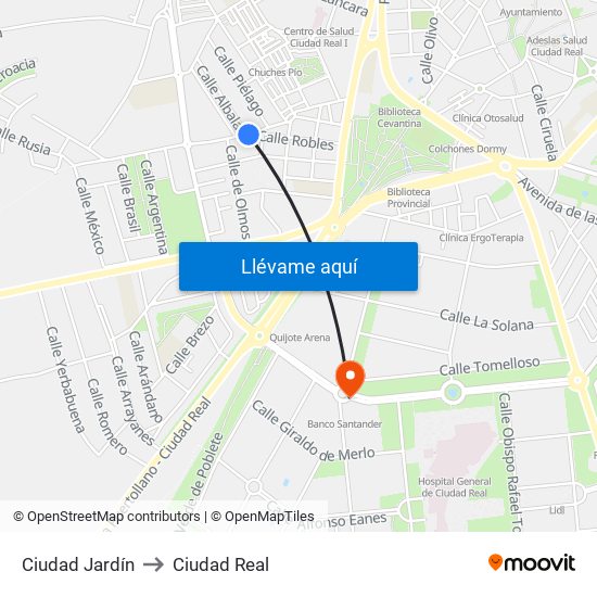 Ciudad Jardín to Ciudad Real map